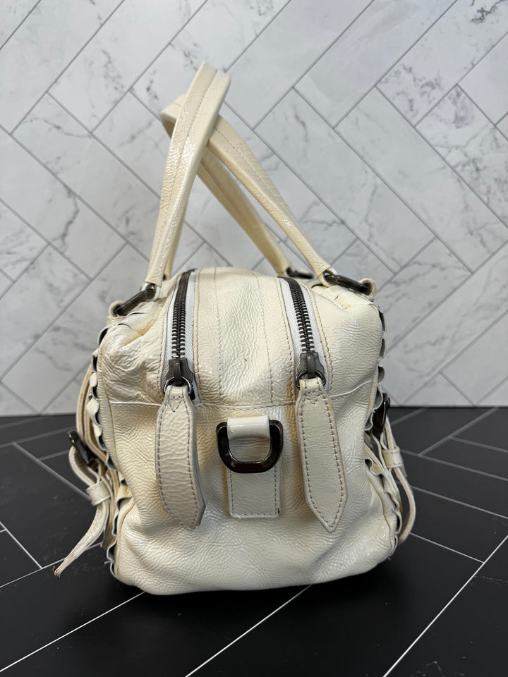 Burberry Prorsum Off White Patent Leather Satchel Large Handbag