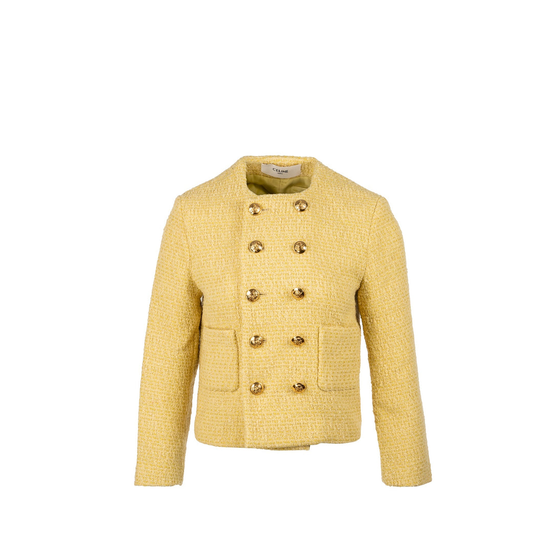 Top Quality Celine Size 38 boucle chasseur tweed jacket wool/cotton yellow