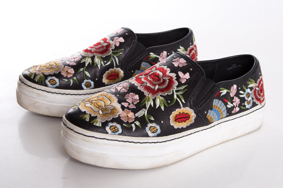 Alice + Olivia Black Embroidery Slip On Sneakers SZ 10
