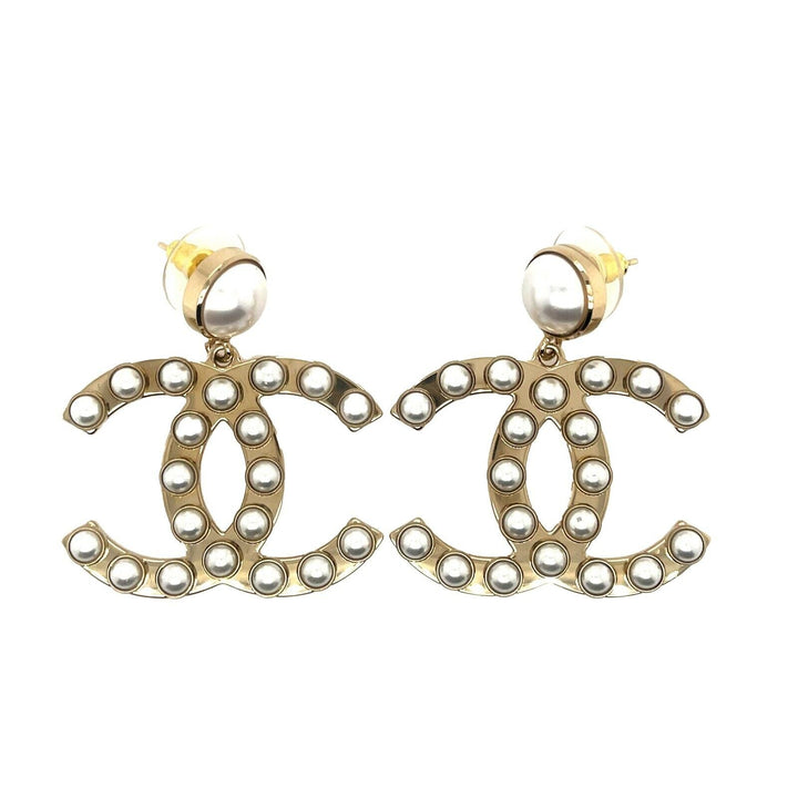 Chanel - A21 S Dangle Drop Pearl CC Logo - Gold Earrings