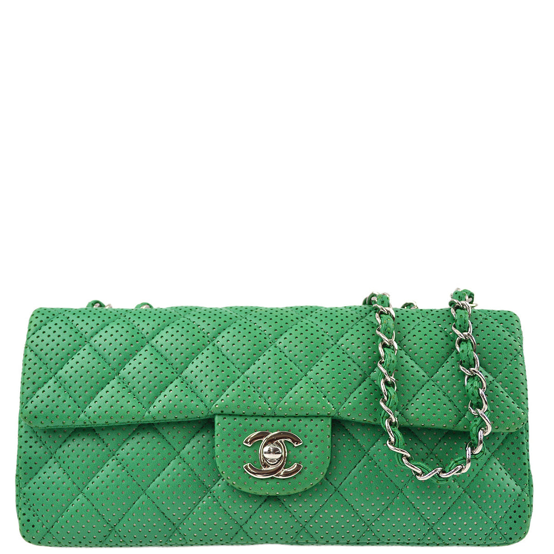 Top Quality Chanel Green Perforated Lambskin East West Shoulder Bag