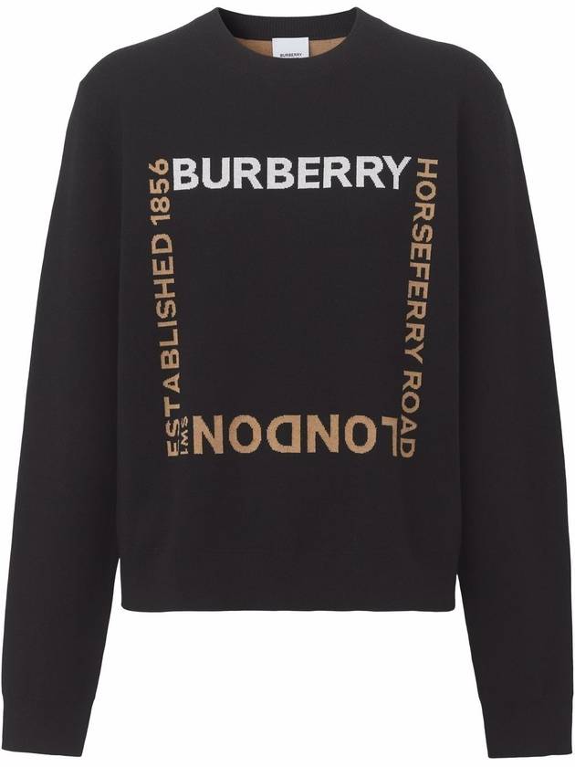 Burberry Horseferry Square Wool Blend Jacquard Knit Top Black