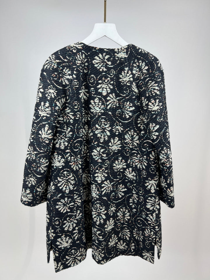 *HOT* Top Quality Chanel 18C Navy Tweed Jacket with White Floral Embroideries and Crystal Bronze Buttons FR 42 (UK 14) RRP ¬£4800