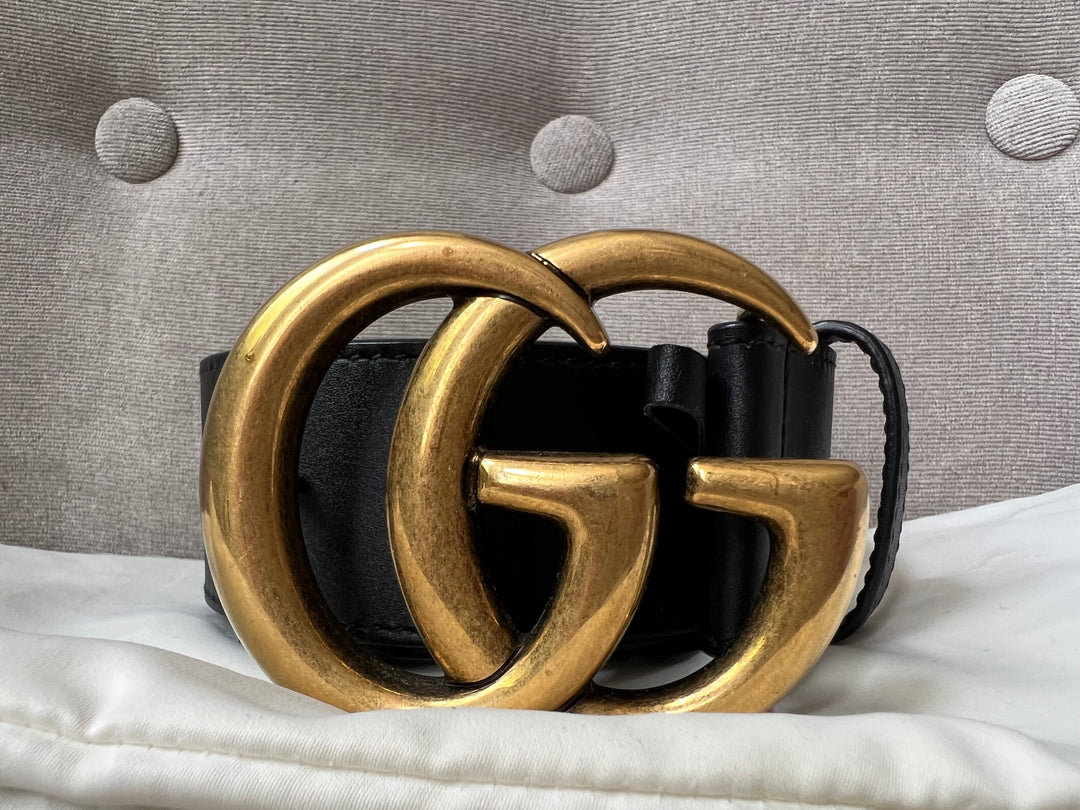Gucci GG 2015 Re edition Marmont Black Wide Leather Belt with Gold Buckle (RRP £380)