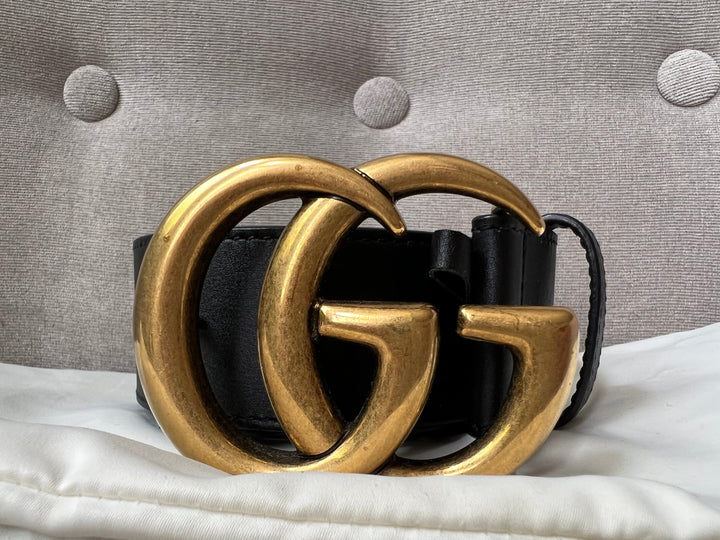 Gucci GG 2015 Re edition Marmont Black Wide Leather Belt with Gold Buckle (RRP £380)