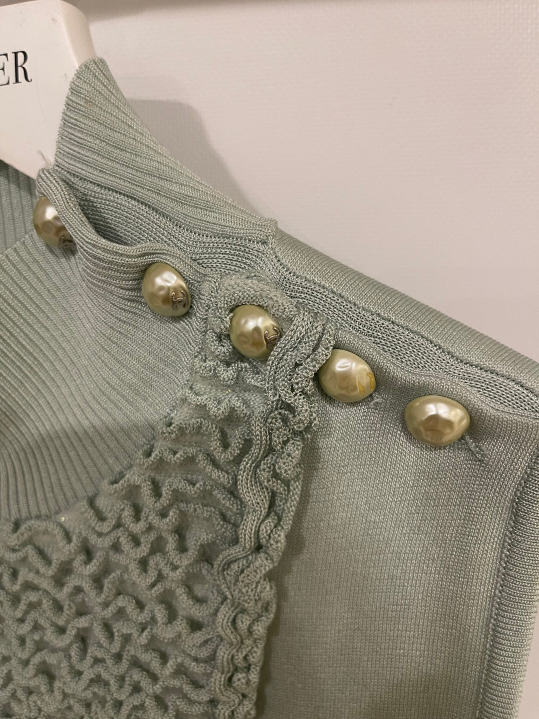 Top Quality Chanel Pastel Green Textured Sleeveless Midi Dress with CC Pearl Button Details Size FR 36 (UK 8)