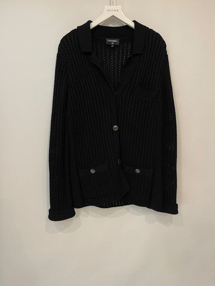 Top Quality Chanel Black La Pausa Knit igan with Logo Buttons Details Size FR 38 (UK 10)