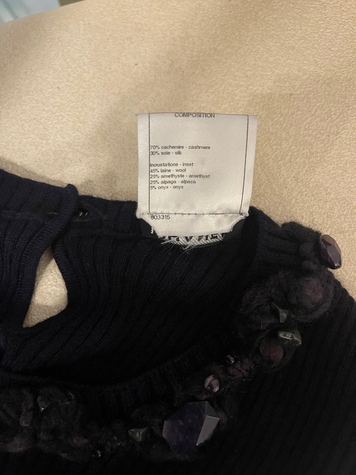 Top Quality Chanel Purple Cashmere Silk Blend Sleeveless Top with Stone-Embellished Collar Size FR 40 (UK 12)