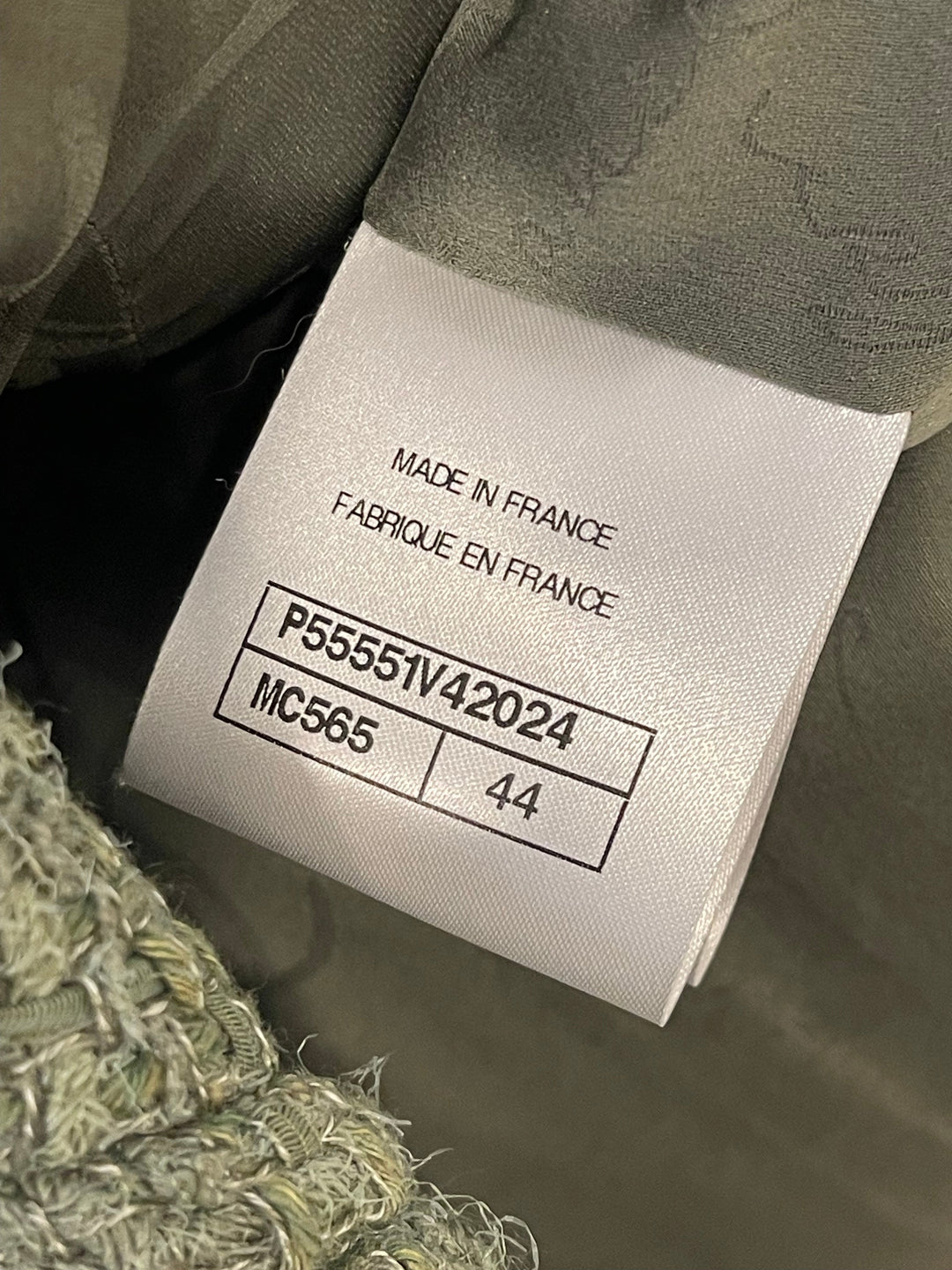 Top Quality Chanel Pistachio Green Tweed Jacket with CC Silver Split Button Detail Size FR 44 (UK 12)