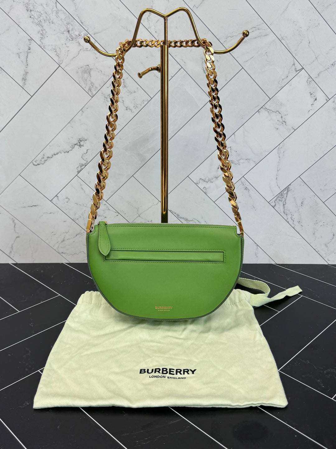 Burberry Green Olympia Zip Leather Chain Shoulder Bag