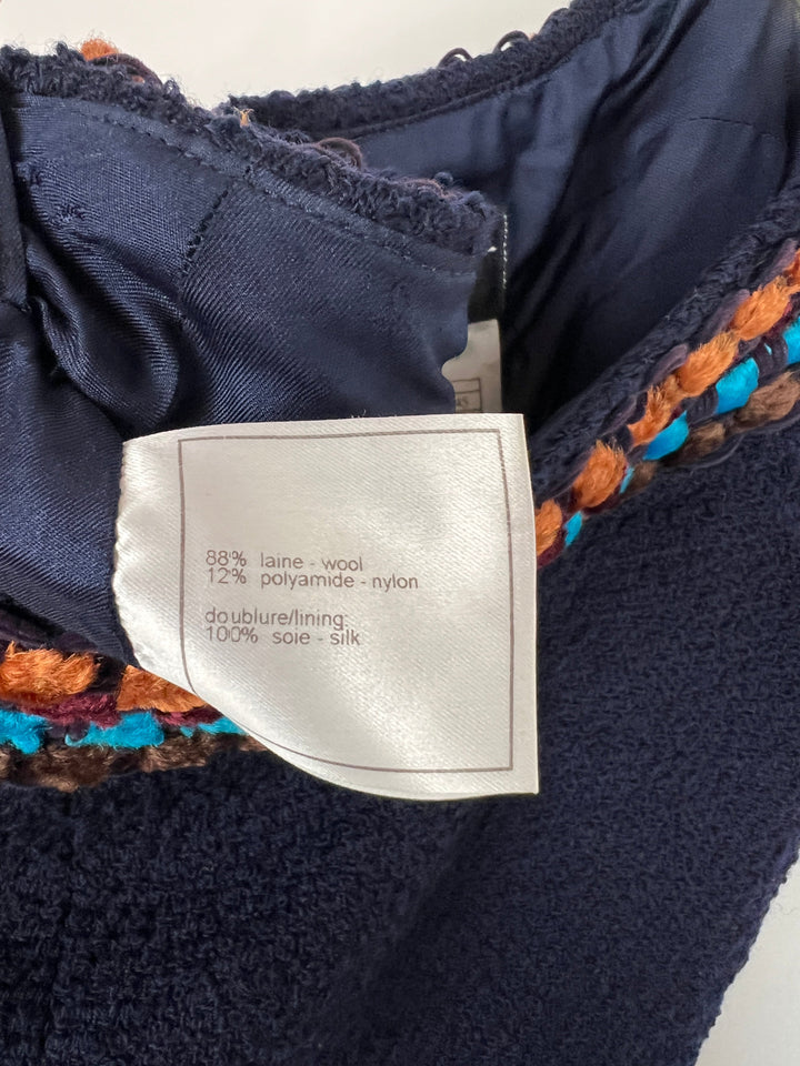 Top Quality Chanel for Bergdorf Newman AW/97 Navy Boucle Cropped Jacket with Matching Trousers Size FR 36 (UK 8)