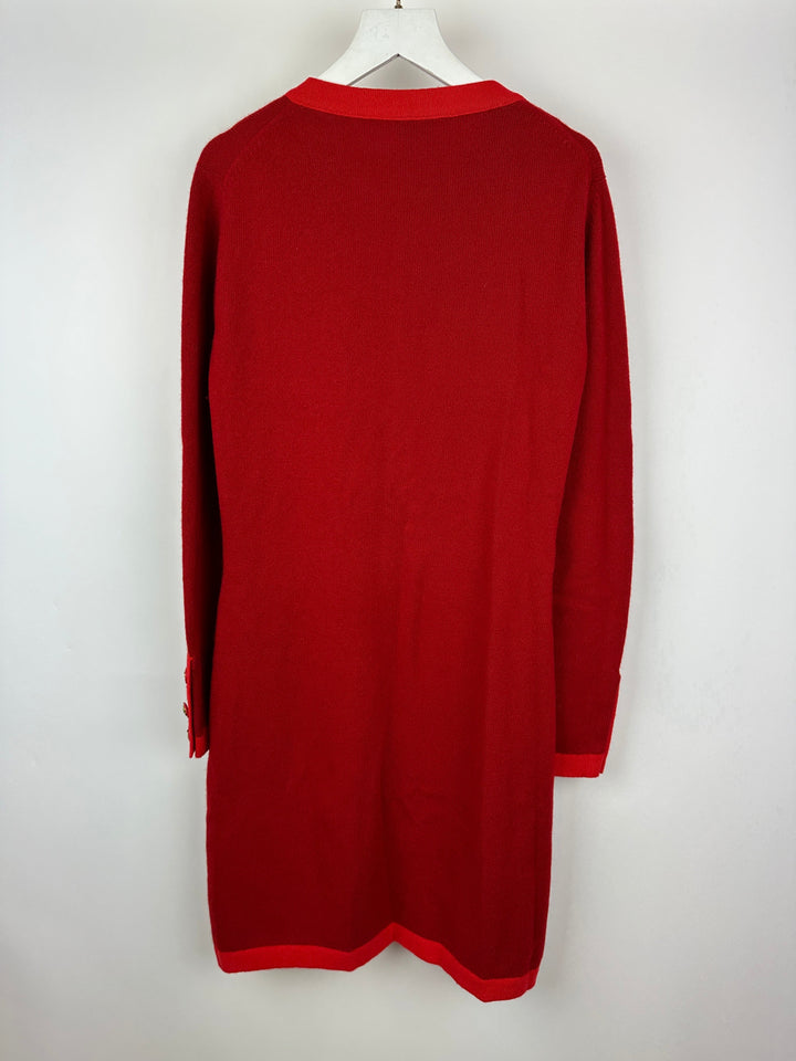 *HOT* Top Quality Chanel Red Long Sleeve Knit Mini Dress with Multi Icon Logo Button Details FR 38 (UK 10)