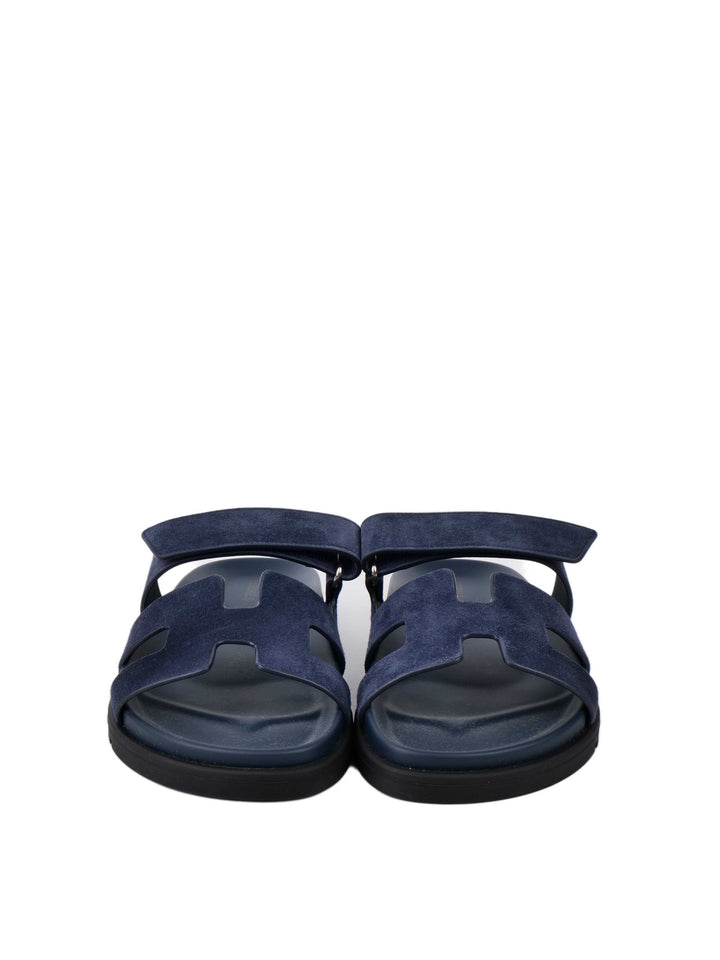 Hermes Chypre Navy Suede Sandals 37.5.