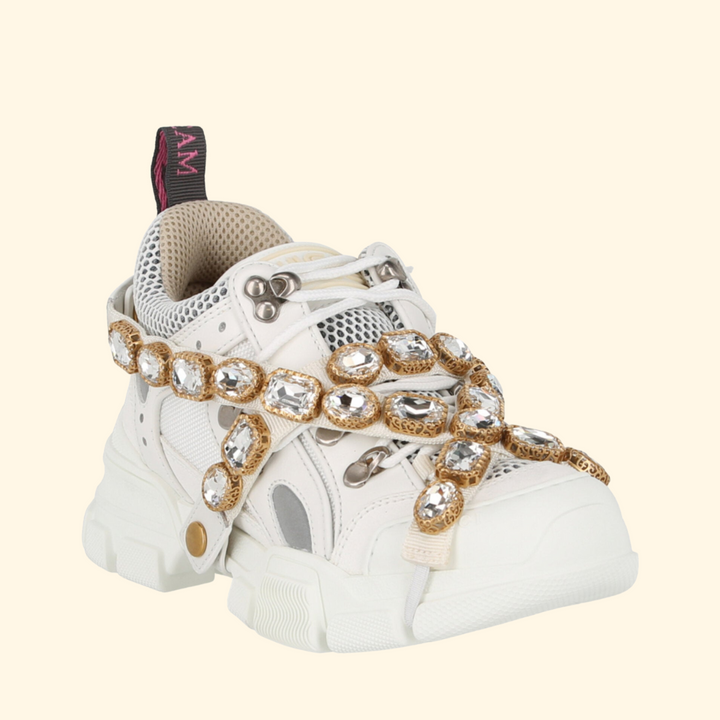 Gucci Flashtrek Chunky Leather Sneakers, White, Brand New
