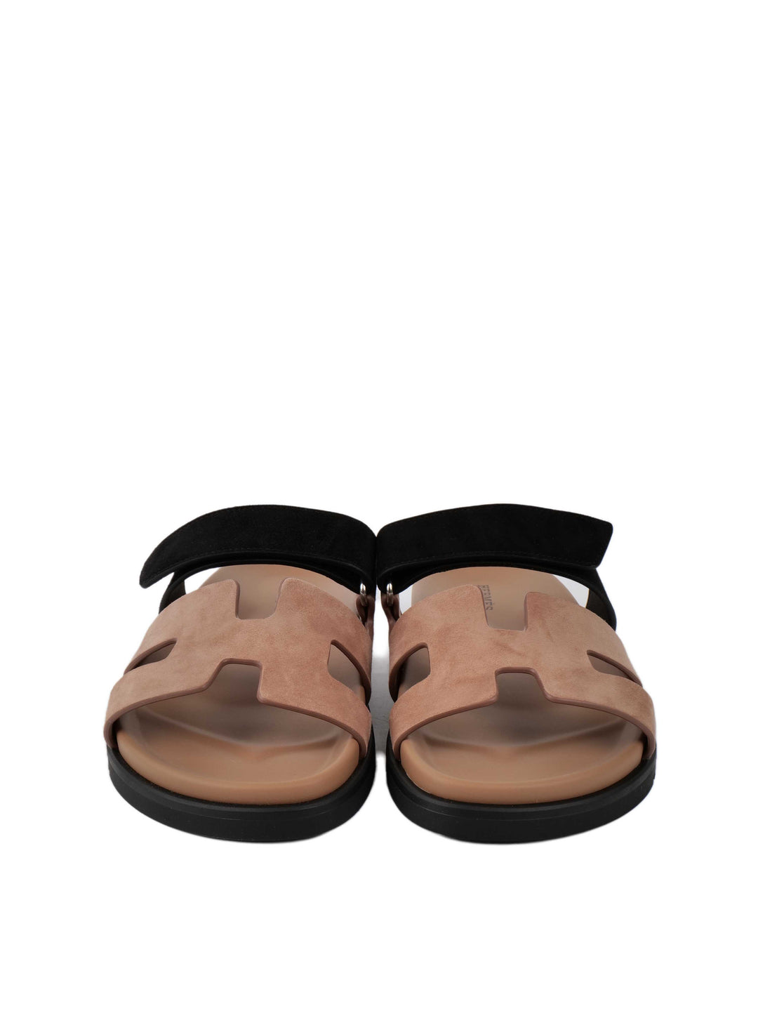Hermes Chypre Sandals in Suede Rose Perle Noir 37.5.