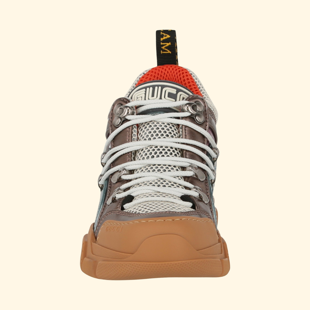 Gucci Flashtrek Metallic Leather Sneakers, Brand New
