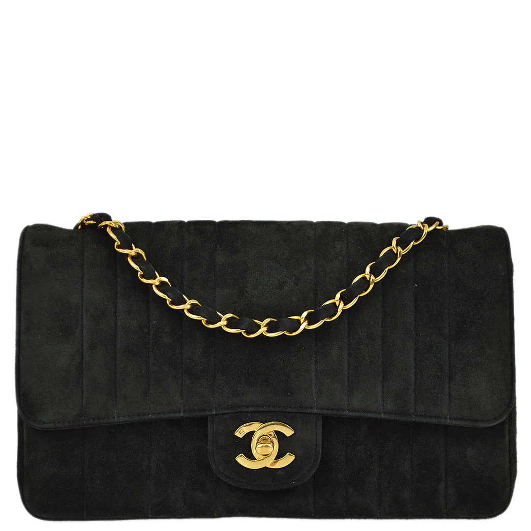 Top Quality Chanel 1991-1994 Black Suede Medium Vertical Stitch Single Flap Bag