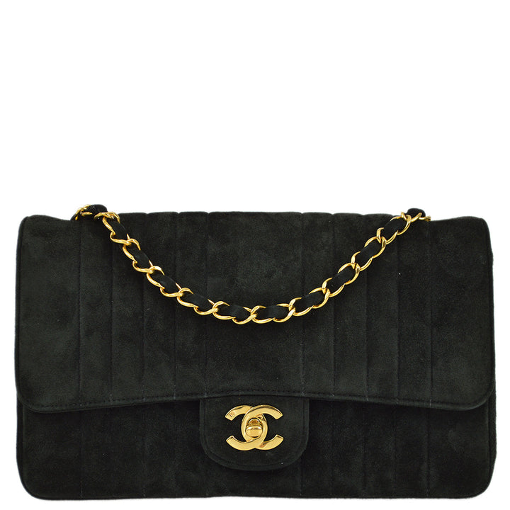 Top Quality Chanel 1991-1994 Black Suede Medium Vertical Stitch Single Flap Bag
