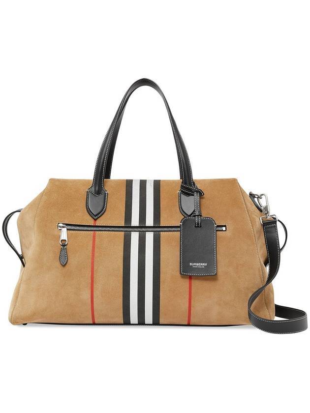 Burberry Striped Suede Tote Bag Beige