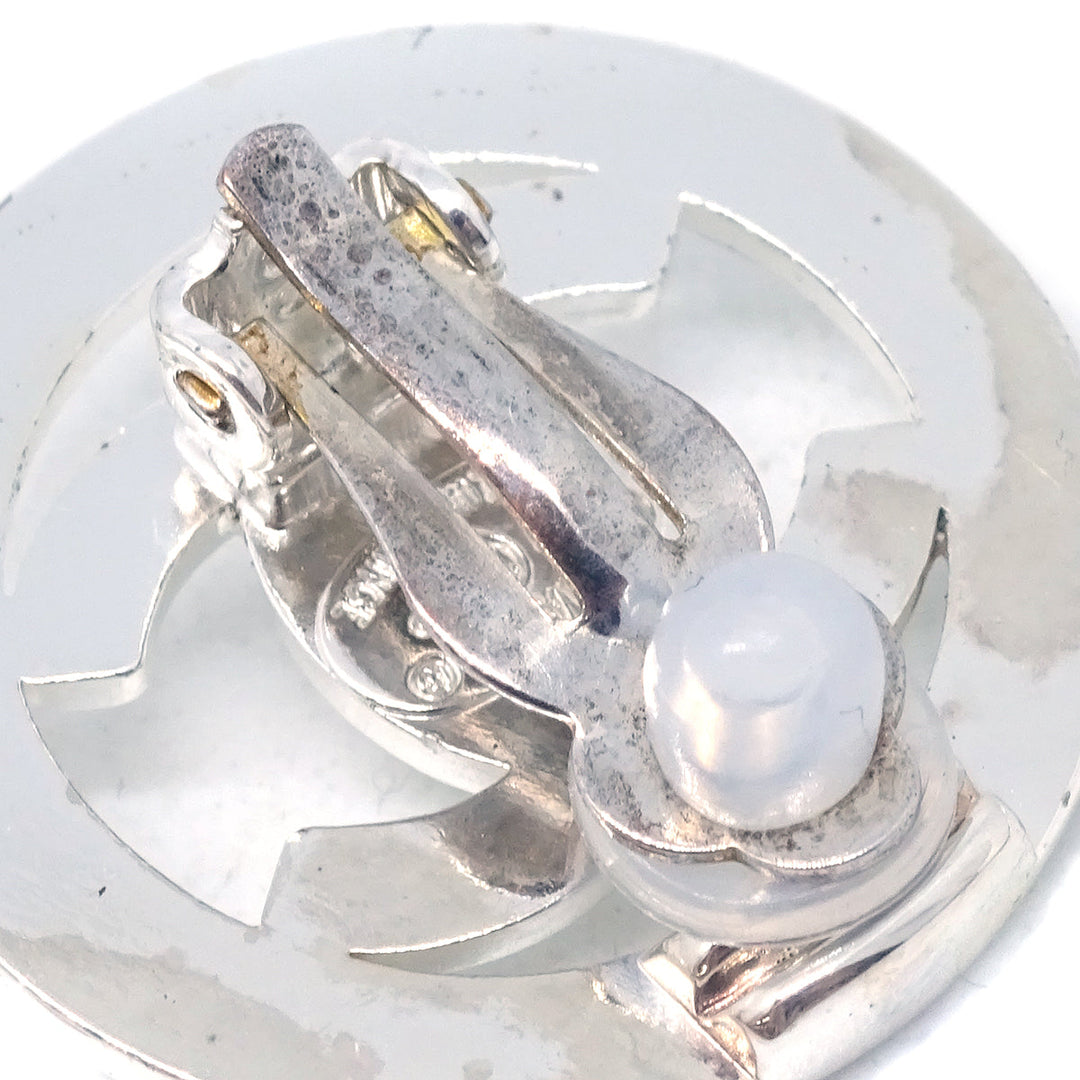 Top Quality Chanel CC Turnlock Round Earrings Clip-On Silver 97P