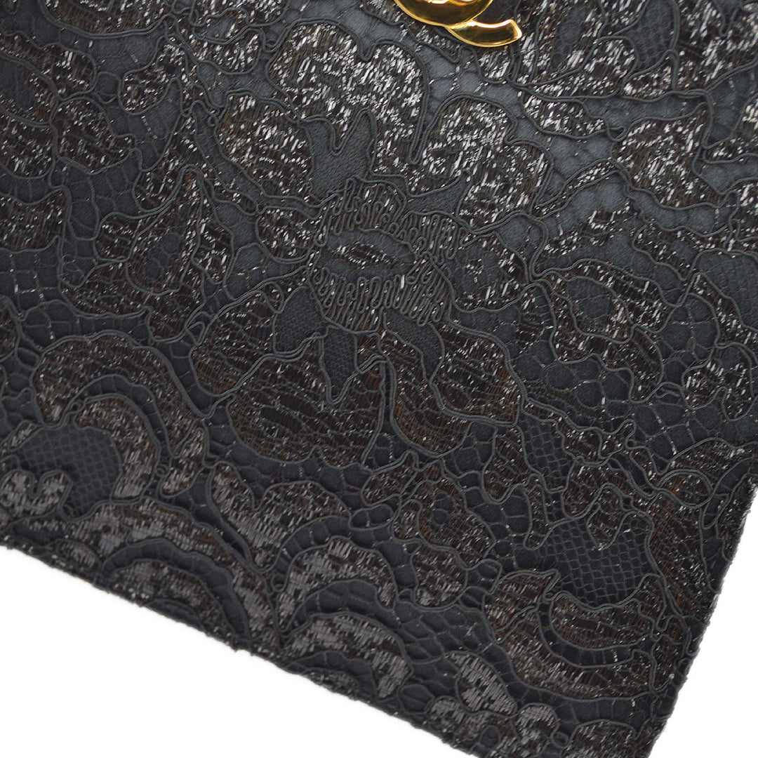 Top Quality Chanel Black Satin Lace Double Sided Turn lock Handbag