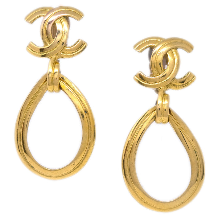 Top Quality Chanel Dangle Hoop Earrings Clip-On Gold 96P