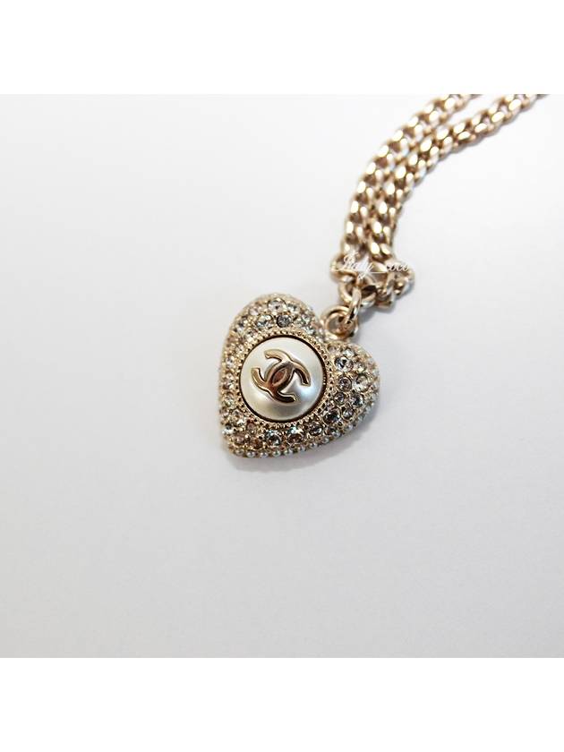 CC Heart Crystal Pendant Bracelet Gold Chanel