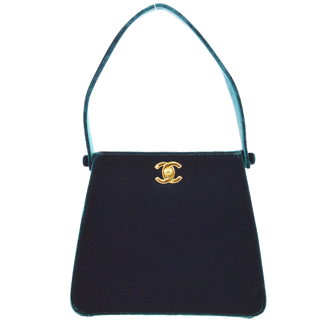Top Quality Chanel * Moss Green Velvet Double Sided Turnlock Handbag