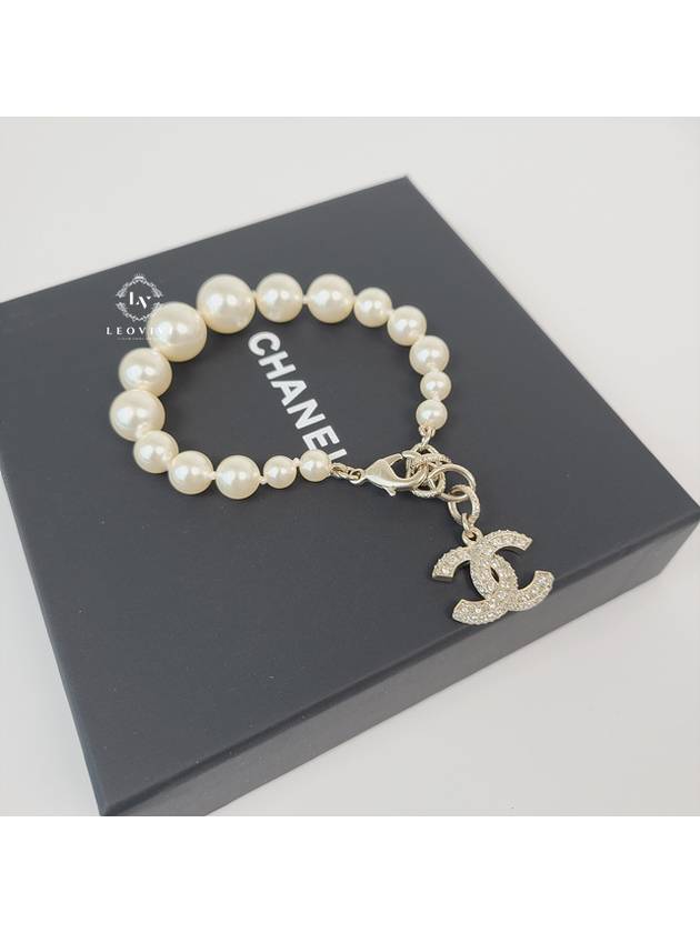 Crystal CC Logo Pearl Bracelet White Chanel
