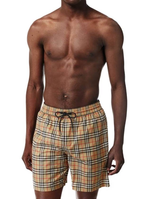 Burberry Men's Small Scale Check Drawstring Swim Shorts Beige