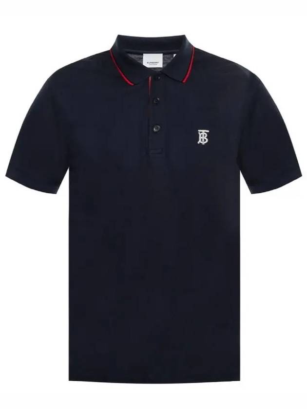 Burberry Icon Stripe Placket Cotton Pique Polo Shirt Navy