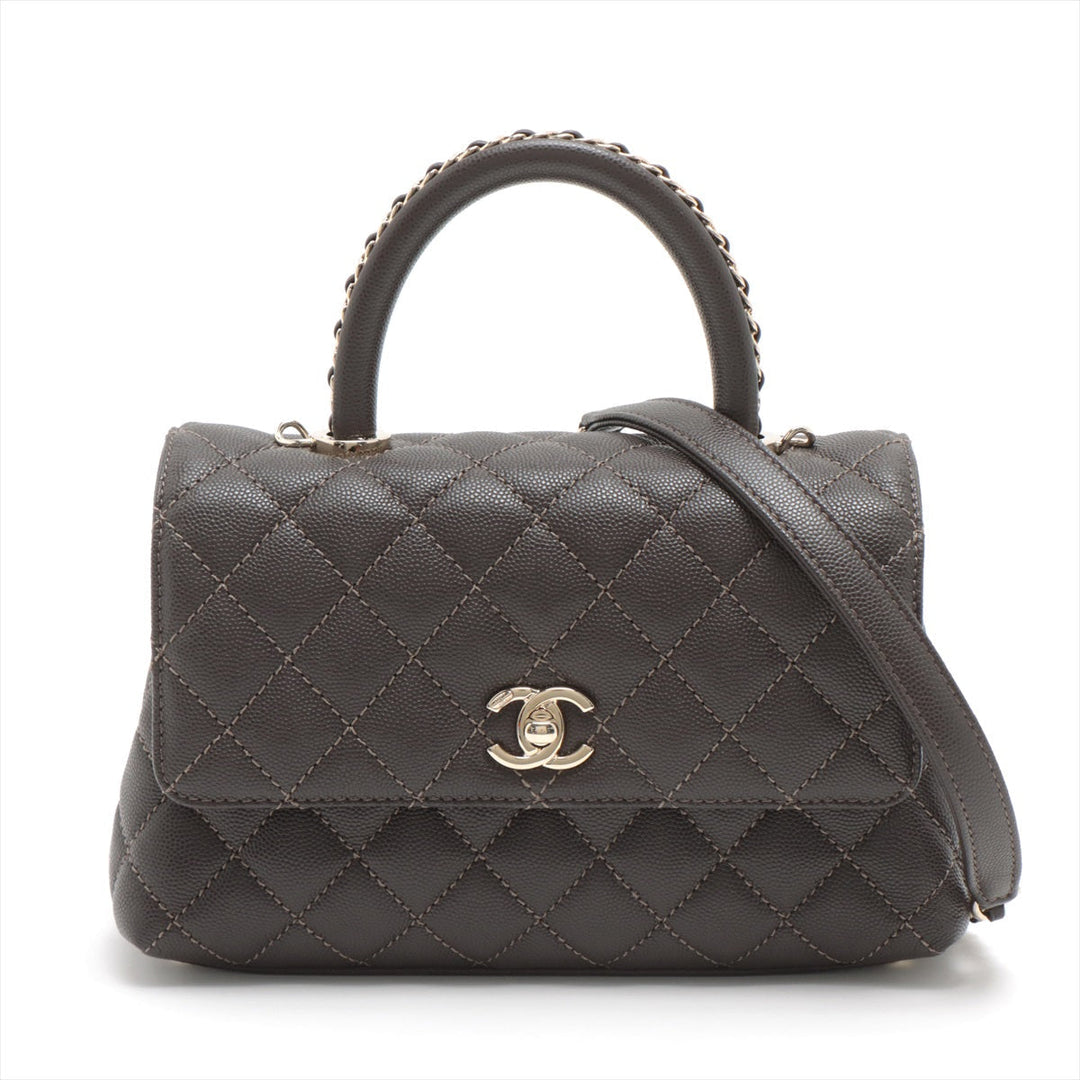 Top Quality Chanel Cocohandle Caviar S 2WAY Handbag Matrasse Brown Gold  IC Chip
