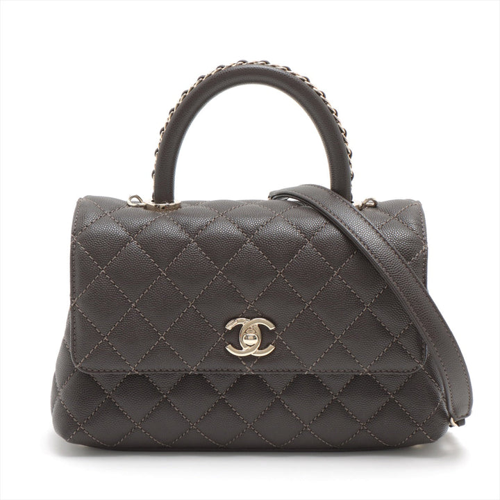 Top Quality Chanel Cocohandle Caviar S 2WAY Handbag Matrasse Brown Gold  IC Chip
