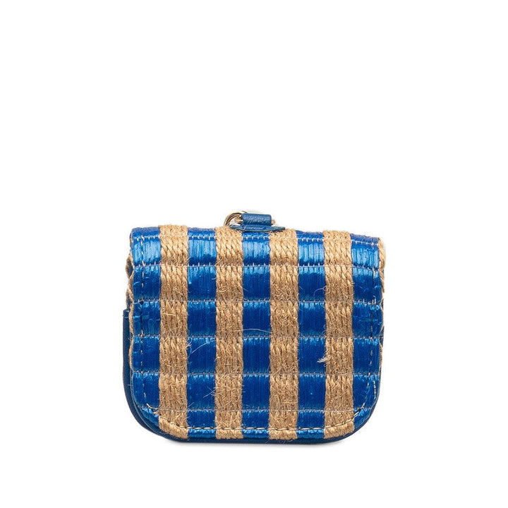 Top Quality Chanel Coco Yale pods pro case blue beige raffia leather ladies CHANEL
