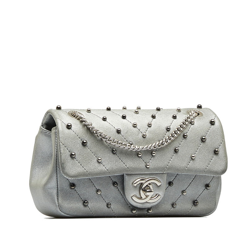 Top Quality Chanel V Stitch Cocomark Chain Shoulder Bag Silver Leather