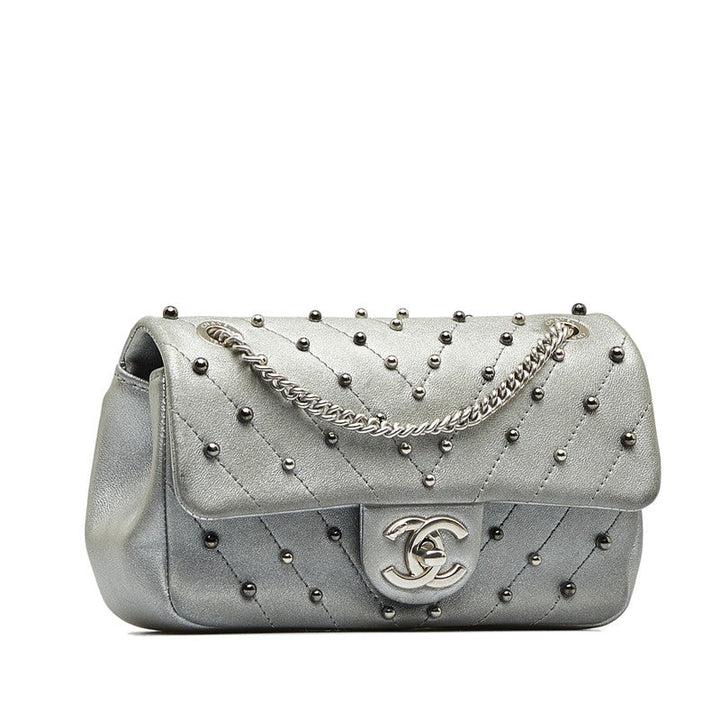 Top Quality Chanel V Stitch Cocomark Chain Shoulder Bag Silver Leather