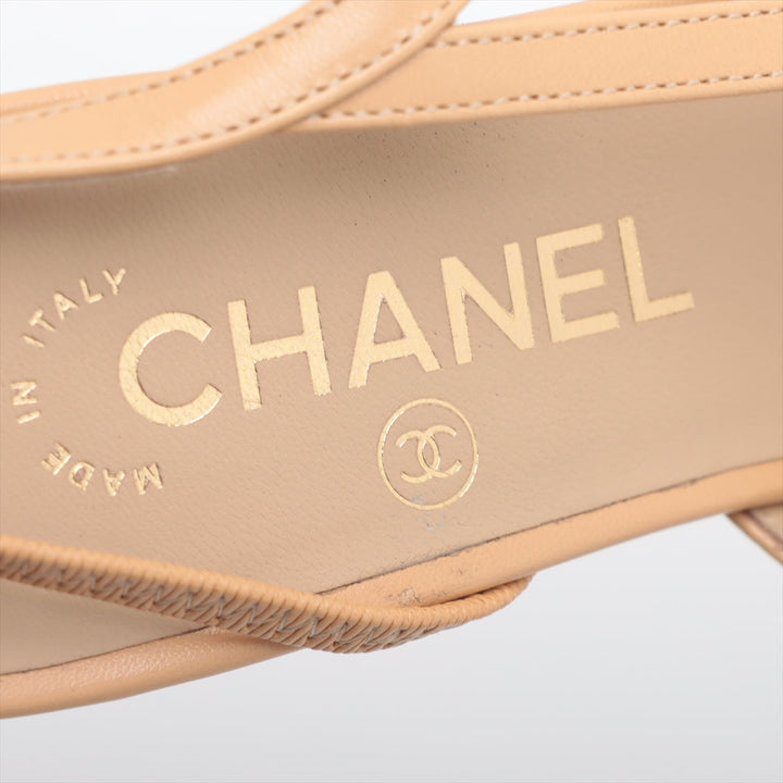 Top Quality Chanel Coco Leather X Fabric Strap Pump EU37  Beige X Black G31318 Box Bag
