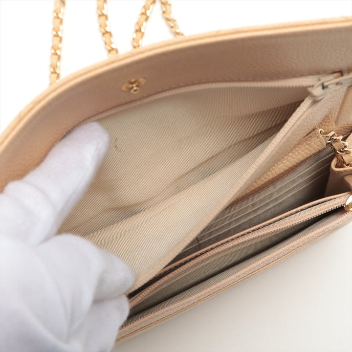 Top Quality Chanel Matrasse Caviar S Chain Wallet Beige Gold