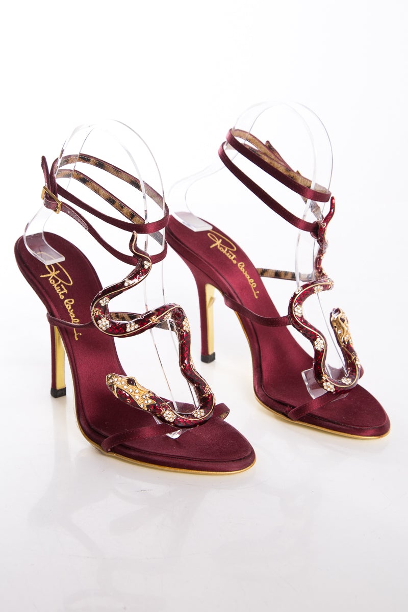 Roberto Cavalli Burgundy & Snake Detail Heels SZ 36