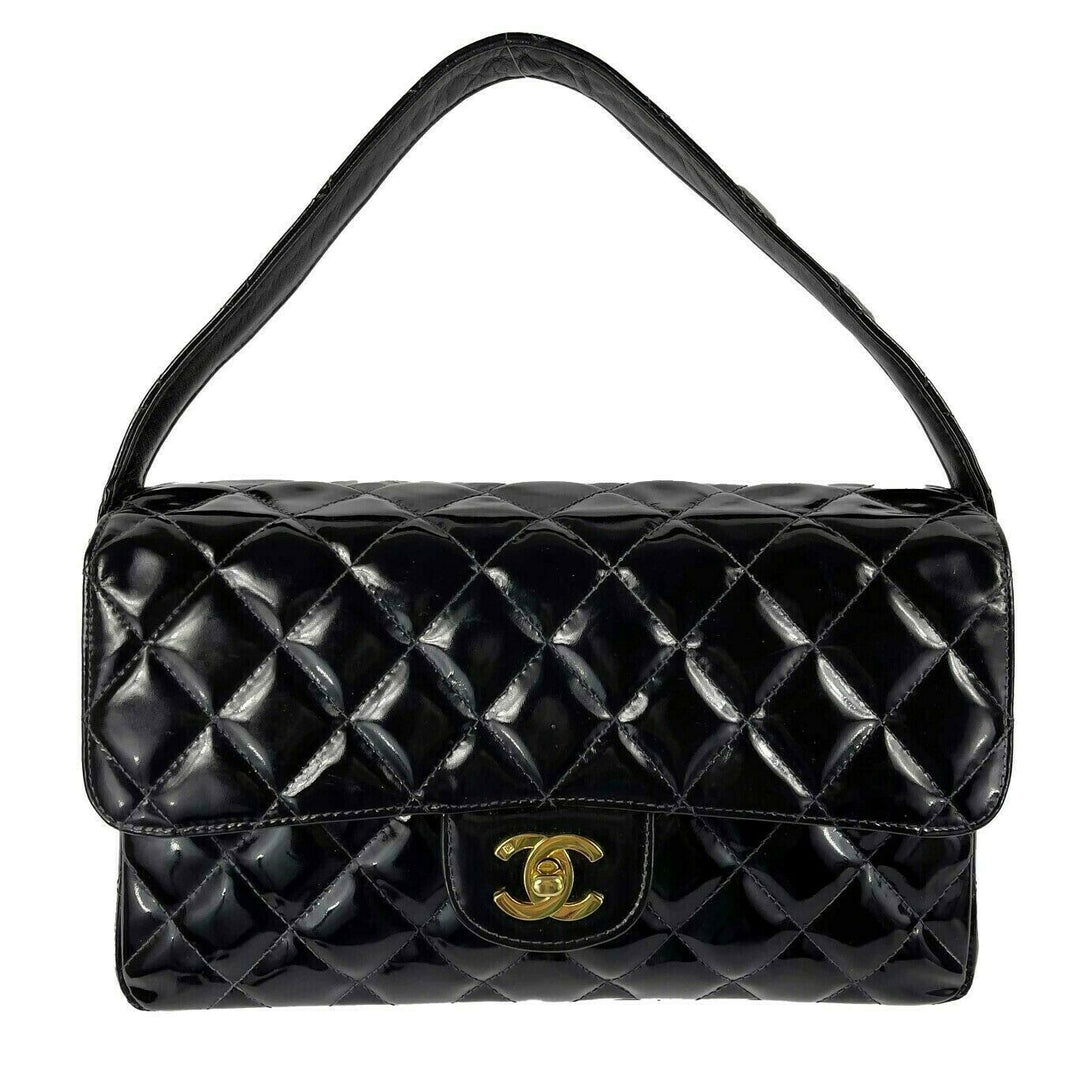 Chanel - VTG 1996 Medium Black Top Handle Kelly Medium New Bag - Patent Leather
