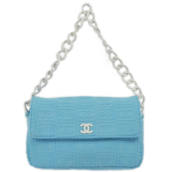 Top Quality Chanel Light Blue Cotton Straight Flap Acrylic Chain Handbag