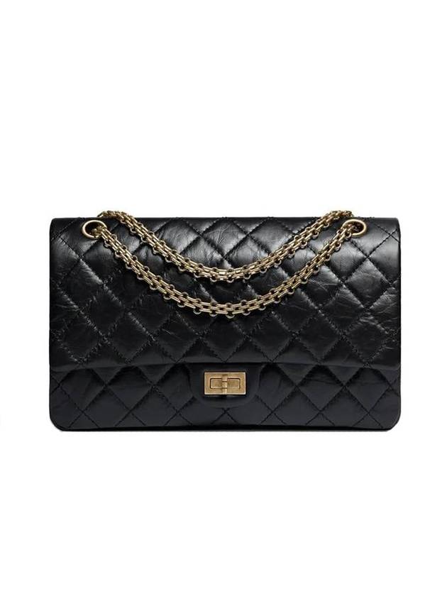 255 Vintage Calfskin Gold Tone Metal Large Flap Shoulder Bag Black Chanel