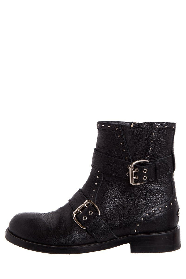 Jimmy Choo Black Leather & Silver Studded Boots SZ 37