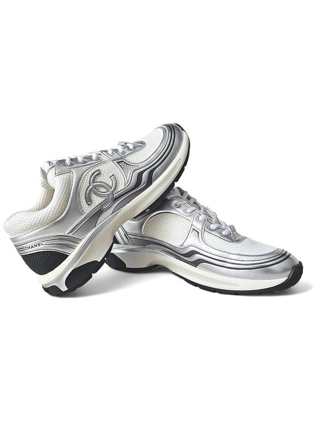 Fabric Laminated Low Top Sneakers Silver Chanel