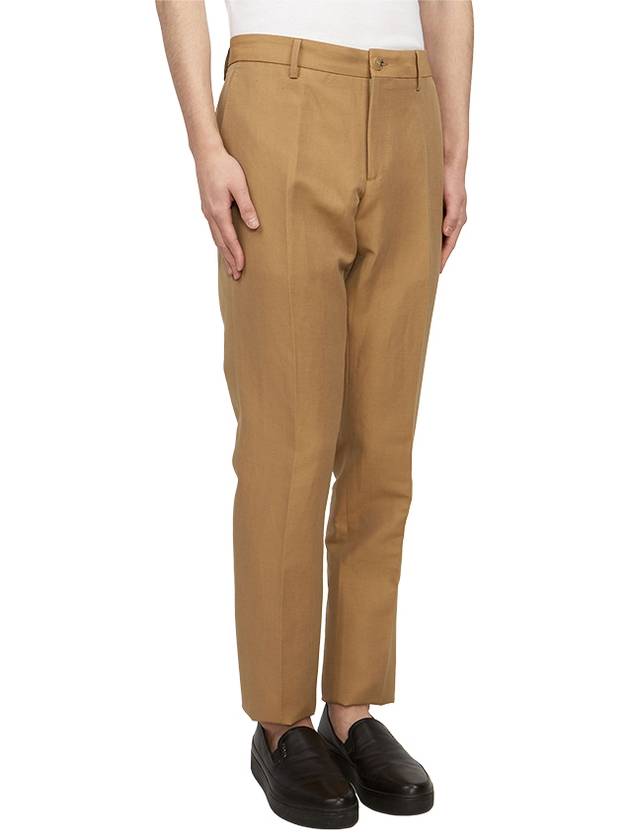 Burberry Wool Linen Tailored Straight Pants Camel