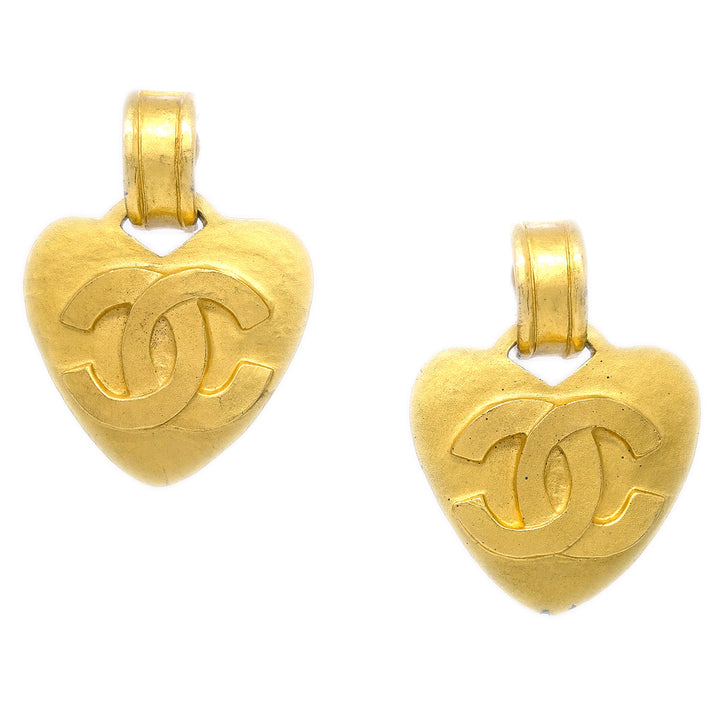Top Quality Chanel Dangle Heart Earrings Gold Clip-On 95P