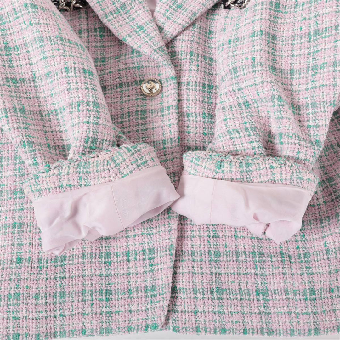 Top Quality Chanel Coconut Button 21S CottonPolyester Jacket 44  Pink√óGreen P70531 Twid Chaintree