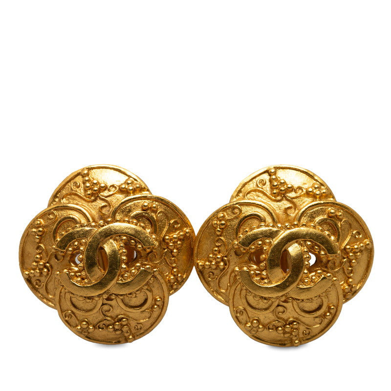 Top Quality Chanel Vintage Cocomark Alabesk Clover Earring Gold Makeup  CHANEL
