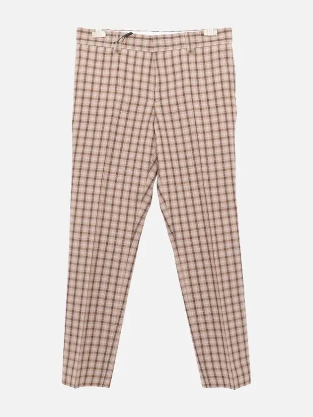 Burberry Men's Gingham Check Wool Straight Pants Beige Brown