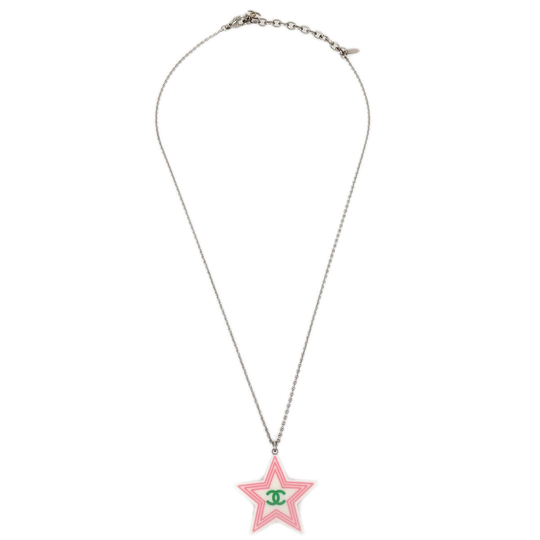 Top Quality Chanel Star Chain Necklace Pendant Silver White 04C